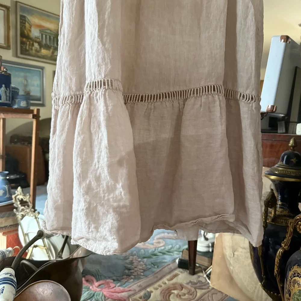 Valentina Naldi 100% Linen Beige Tiered Sleeveless Dress Made in Italy - Picture 4 of 13
